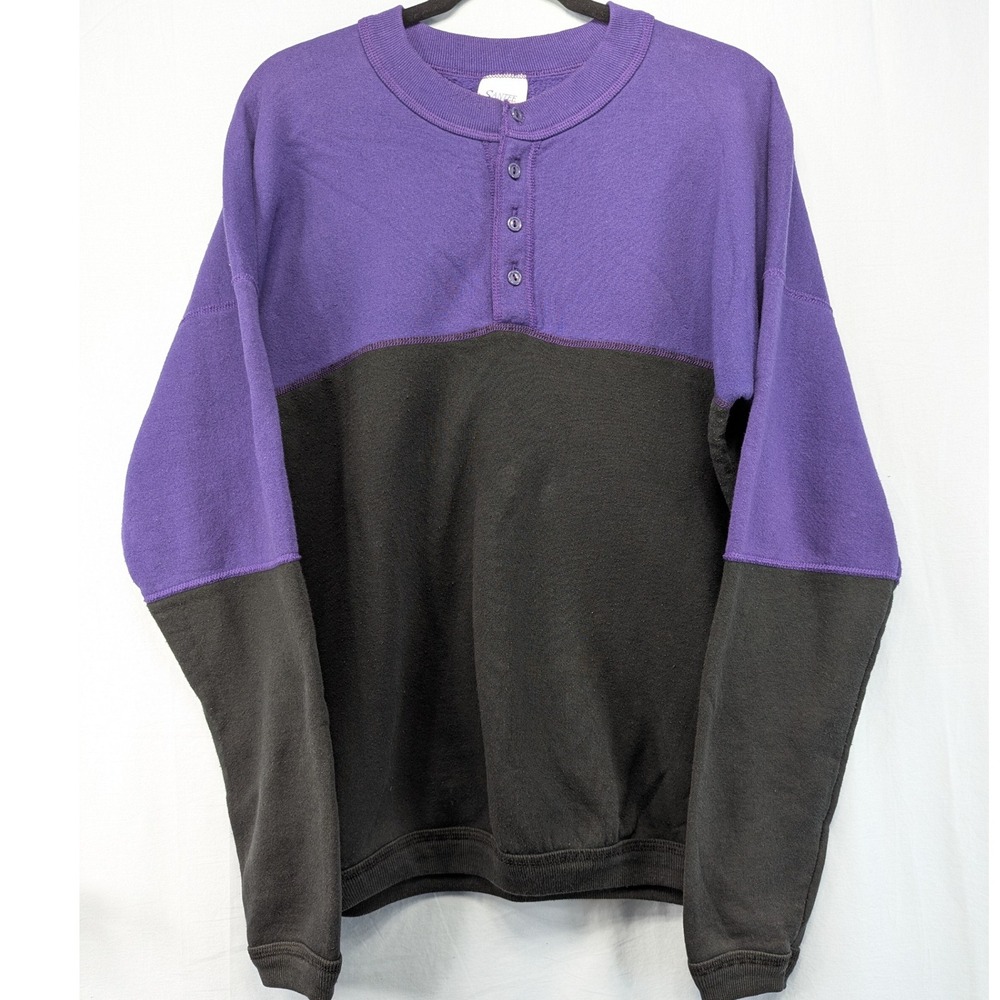 Vintage Santee Sweats Color Block Pullover Sweatshirt Purple Black XL